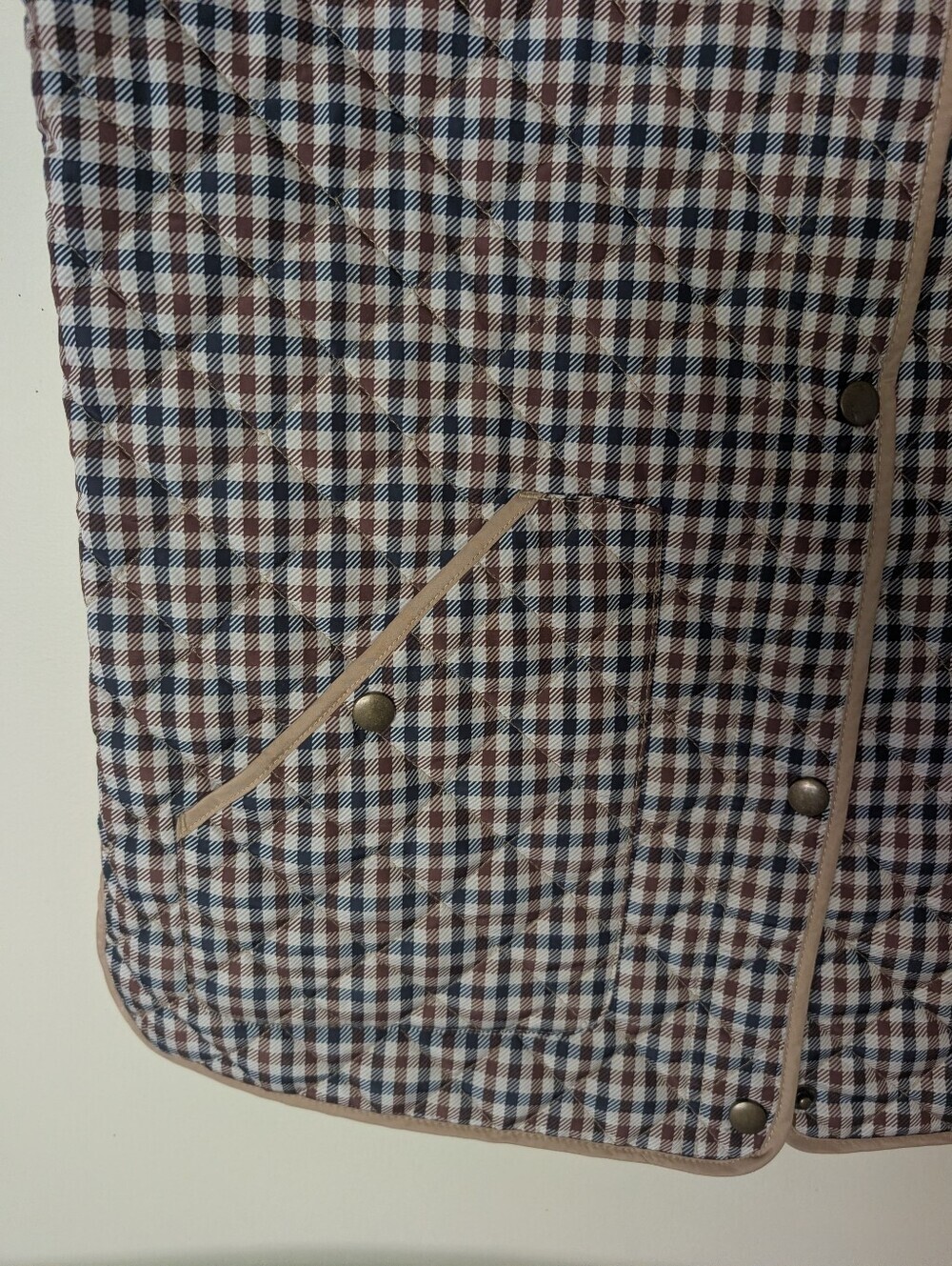 Lands' End Beige & Brown Quilted Check Vest - Picture 4 of 8